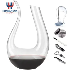 Home Bar-decantador de vino transparente hecho a mano, aireador en forma de U de cristal, jarra de vino tinto, caja de regalo, 1400ml
