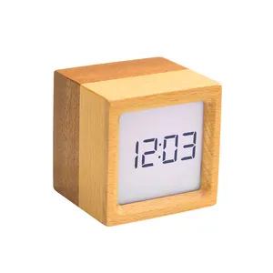 デスクトップテーブル目覚まし時計Ledアラームウッド木製デジタルスタンド時計
