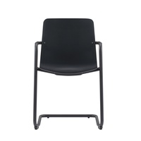 Chaise de visiteur cantilever moderne en cuir, revêtement rayé beige, structure en métal noir thermolaqué, chaise de salle de réunion