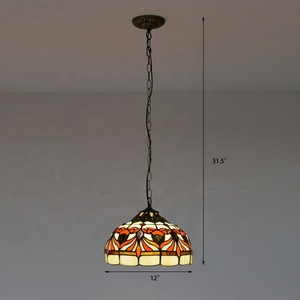 LongHuiJing Tiffany Pendant Lamp Flower Design Kitchen Stained Glass Lampshade Vintage Hanging <b>Lights</b> Fixture 30CM - Product Image 3