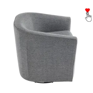 Round Swivel Base Furniture Fabric Grey Linen French Sofa Chair