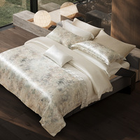 Parure de lit de luxe en soie de mûrier à motif floral, draps imprimés, housse de couette en soie, taies d'oreiller, ensemble 4 pièces pour usage domestique