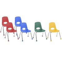 Chaise d'école empilable FDP 12 pouces, dossier solide, design ergonomique, pieds en acier chromé, patins à billes - Pack de 6 assortis pour salle de classe et maison