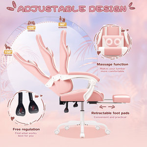 AJUNION Silla de juego de piel sintética ajustable con reposapiés Silla reclinable giratoria para oficina y estilo de carreras Confort Rosa - Product Image 3
