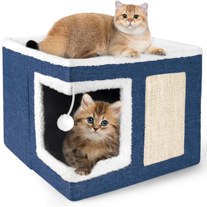 Tenda Multifuncional para Gatos, Mobiliário Moderno para Gatos com Almofada de Arranhar e Bola Suspensa, Cama Aconchegante para Animais de Estimação - Product Image 1