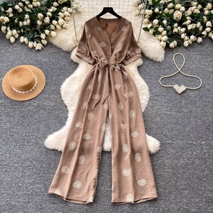 Nuevo Mono con Cuello en V 2026, Pantalones Anchos de Pierna Recta con Estampado de Puntos, Cintura Alta, Estilo Casual - Product Image 4