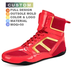 Personalizado Malha Profissional Respirável Antiderrapante Kickboxing Sapato Boxe Boot Wrestling Sapatos Para homens Competição