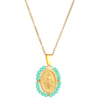 Collier pendentif médaille miraculeuse de la Vierge Marie plaqué or 18 carats, bijoux religieux catholiques avec turquoise, cadeau chrétien pour femmes