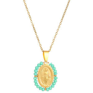 Collana con Pendente Medaglia Miracolosa della Vergine Maria Placcata in Oro 18K, Gioielli Religiosi Cattolici con Turchese, Regalo Cristiano per Donne - Product Image 4