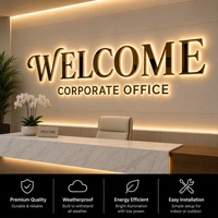 Enseigne lumineuse LED 3D en acier inoxydable avec halo, logo personnalisé en acrylique, Letrero Iluminado Con halo pour restaurant, bureau, bâtiment, mur
