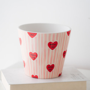 <span class=keywords><strong>Vaso</strong></span> in Ceramica a Righe Rosa con Motivo a Cuori e Ciliegie per Decorazione Casa e Ufficio - Product Image 5
