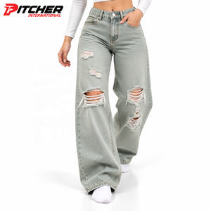 Jeans en denim taille haute personnalisés pour femmes, coupe droite, denim indigo pour la production de marques de mode en marque blanche - Product Image 4