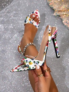 Sandales à talons aiguilles sexy pour femmes, à bout pointu, imprimées et à bride cheville – Magnifiques escarpins à talons hauts - Product Image 2