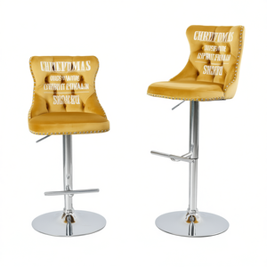 Tabouret de bar moderne rembourré DB A&A Furniture, base chromée, hauteur réglable, pivotant, design en velours, style farmhouse - Product Image 1