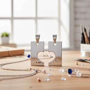 Ciondolo a Cuore Spezzato in Acciaio con Strass, Componenti e Accessori per Gioielli - Product Image 3