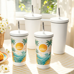 Bouteilles d'eau en acier inoxydable vierges pour sublimation, vente en gros, divers modèles, gobelets personnalisables DIY, tasses à café avec paille, articles de boisson multi-styles - Product Image 5