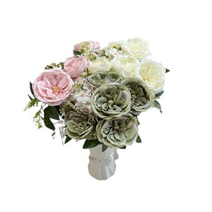 Bouquet de roses artificielles en soie Queyiyi, 9 têtes de hibiscus, style nordique, décoration d'intérieur, accessoires de mariage - Product Image 5