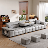 Canapé inclinable électrique multifonctionnel à déplacement mural avec accoudoirs de rangement dissimulés, table centrale escamotable et commande vocale pour la maison