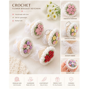 Llaveros de ramo de flores de ganchillo hechos a mano, mini colgante floral para bolso, regalo ligero, diseño redondo y lindo, llavero de ramo de flores - Product Image 4