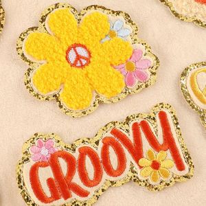 Patch thermocollant en chenille brodé, motifs Orange Jaune, Paix, Arc-en-ciel, Violon, Lunettes de soleil, pour la décoration de vêtements d'enfants - Product Image 4