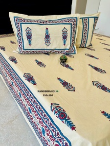 Handmade Cotton <b>Bed</b> Cover Set Discharge Printed <b>Pillow</b> Covers Jaipur Style Bedding Set for Home Hotel Use - Product Image 1