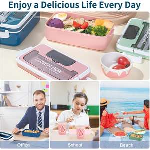 Ensemble de boîtes à lunch Bento rose durable contenants scolaires étanches avec tasse cuillère fourchette torchon pour filles garçons adultes adolescents sans BPA - Product Image 6