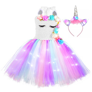 Robe de princesse lumineuse en coton pour filles, robe de fête licorne LED, robe de performance à bretelles pour le Nouvel An et les festivals - Product Image 2