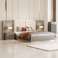 Ensemble de chambre à coucher de luxe contemporain avec lit king size, cadre en bois, pour chambre principale, mobilier de chambre moderne complet