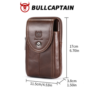 BULLCAPTAIN Custom Logo Wholesale Genuine Cow Leather Vertical Small <b>Mens</b> Belt Bag Funny Pack Waist Bags Crossbody Belt <b>Pouch</b> - Product Image 6