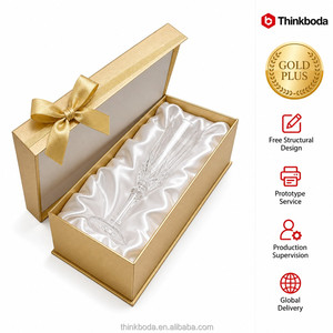 Scatola Regalo Personalizzata per Flute da Champagne con Logo, Confezione di Lusso in Cartone Dorato per Set Regalo di Anniversario Matrimoniale, Vendita all'Ingrosso - Product Image 1