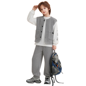 Ensemble 3 pièces pour garçons, gilet rayé, chemise à manches longues et <span class=keywords><strong>pantalon</strong></span>, vêtements décontractés pour enfants et adolescents - Product Image 6
