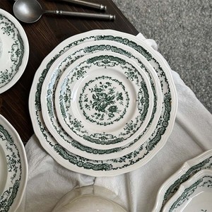 <b>Green</b> Rose Pattern 12-Inch Eco-Friendly Porcelain Dinnerware Plate Set Home Catering & Wedding Ceramic Plate Sets with Stand - Product Image 3