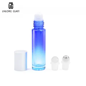 blue color roller 10 ml fade glossy roller on perfume glass bottles with metal silver screw lid 5ml 15ml