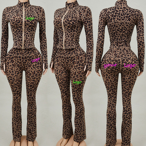 Luxury Activewear Set for Women Custom <strong>Leopard</strong> <strong>Print</strong> Sports Jacket High Waist Flared <strong>Leggings</strong> 2 Piece Yoga Set Workout Clothes - Product Image 3