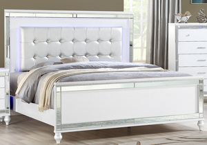 <b>Queen</b> <b>Size</b> Modern Adjustable LED Upholstered <b>Bed</b> with Oak Wood Frame in White Color Bedroom Furniture 5-Year Warranty - Product Image 4