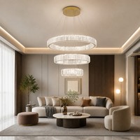 Lustre LED moderne, luminaire suspendu LED à 3 anneaux en acier inoxydable titane, luminaire suspendu moderne pour salle à manger