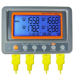 จอแสดงผลดิจิตอล LCD เครื่องวัดอุณหภูมิเทอร์โมคัปเปิล 4 ช่อง พร้อมการติดตามค่าสูงสุด/ต่ำสุดแบบ USB หน่วยที่สามารถสลับได้ วัสดุ ABS AZ885 - Product Image 1