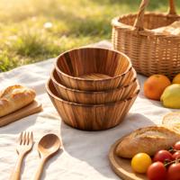 Houten serveerschalen nestelset ronde salade mengkommen stapelbaar keukengerei voor fruit snacks soep restaurant dineren