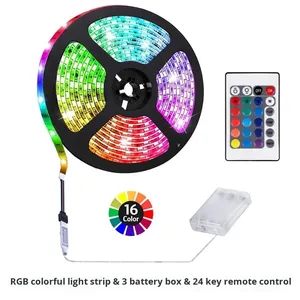 <span class=keywords><strong>5V</strong></span> 5050 RGB <span class=keywords><strong>LED</strong></span> thông minh dải ánh sáng Dimmable TV nền môi trường xung quanh đèn nền 24-Key điều khiển từ xa pin-powered dải ánh sáng - Product Image 5