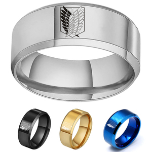 Anime Attack on Titan anello in acciaio inossidabile nero argento <span class=keywords><strong>ali</strong></span> <span class=keywords><strong>della</strong></span> libertà bandiera anelli per uomo donna gioielli fan regali - Product Image 1