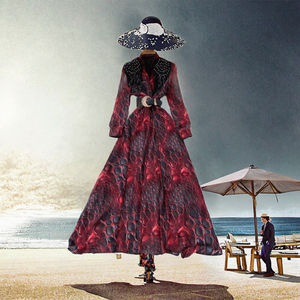 Abito Casual da donna in stile Midi primavera con tunica a scollo a V con stampa leopardata e ricamato con paillettes traspirante in pizzo - Product Image 3