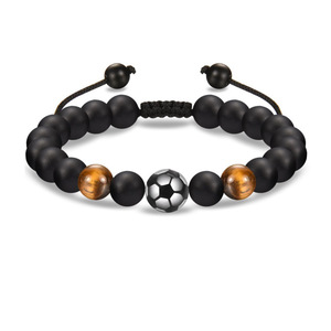 Campeonato Europeo de Fútbol Hombres Black Scrub <span class=keywords><strong>Coach</strong></span> Pulsera de Fútbol Moda Tiger Eye Stone Beaded Weaving Charm Pulseras - Product Image 4