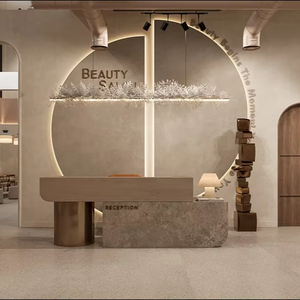 สถานีตัดผมขายส่งพร้อมไฟ LED สถานีทำงานร้านทำผมแบบกำหนดเองสำหรับการออกแบบตกแต่งภายในร้านเสริมสวยสมัยใหม่ - Product Image 5