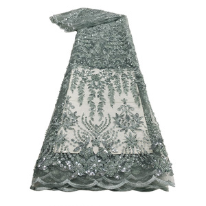 Haut de gamme robe de mariée tissu herbe vert clair vert <span class=keywords><strong>millet</strong></span> perles paillettes maille broderie 100% Polyester tricoté Stretch filles - Product Image 1