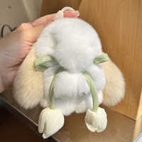 Gantungan Kunci Rex Rabbit Fur Mini Bunny Pendant, Ornamen Tas Wanita, Gantungan Mobil, Mainan Boneka Hewan Plush untuk Anak Perempuan, Hadiah, Gantungan Kunci