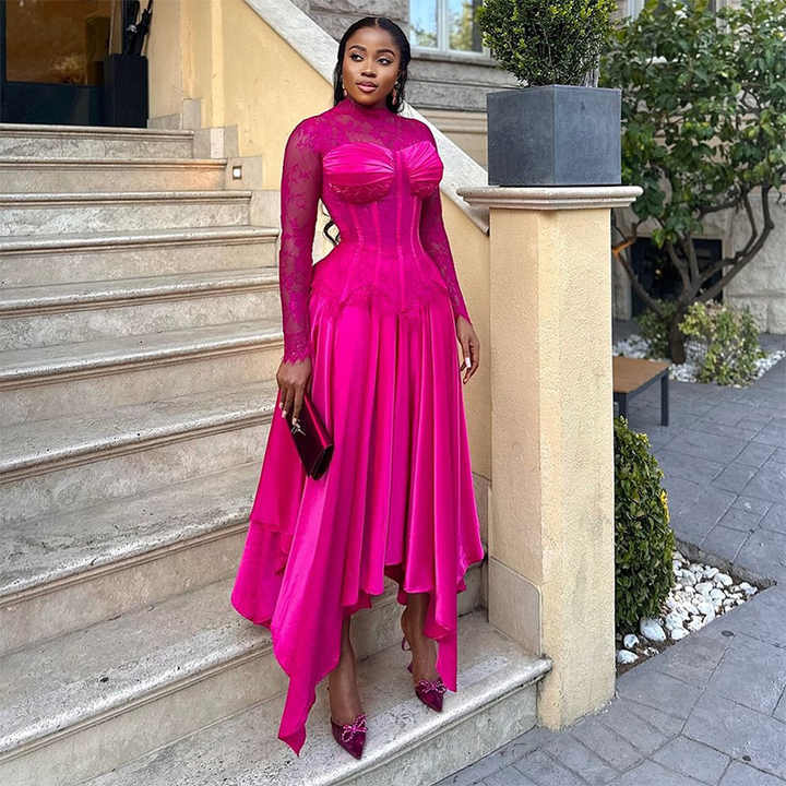 Fashionable new lapel high waist long sleeve bottoming dress