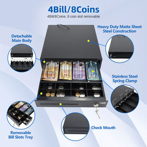 Cajón <span class=keywords><strong>de</strong></span> <span class=keywords><strong>caja</strong></span> registradora POS <span class=keywords><strong>de</strong></span> 335mm <span class=keywords><strong>de</strong></span> ancho YHDAA, 4 bandejas <span class=keywords><strong>de</strong></span> billetes ajustables y 8 bandejas <span class=keywords><strong>de</strong></span> monedas extraíbles, interfaz RJ11 para sistema POS - Product Image 3