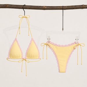 Conjunto de bikini triangular para mujer con encaje, traje de baño halter de 2 piezas, ropa de playa con cordón ajustable - Product Image 4