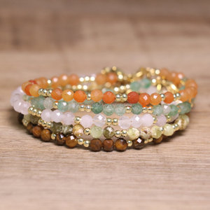 Bracelet délicat en perles de quartz rose naturel, aventurine verte, opale, <span class=keywords><strong>lapis</strong></span>-<span class=keywords><strong>lazuli</strong></span>, avec entretoise dorée, bracelet en cristal de guérison pour femmes - Product Image 6