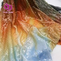 Tissu à paillettes brodé dégradé 2025, 100% polyester, en forme d'écailles de poisson, bleu, pour robe de mariée
